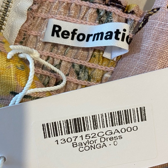 Reformation Baylor Linen Dress in Pink Nature Print - Picture 9 of 9